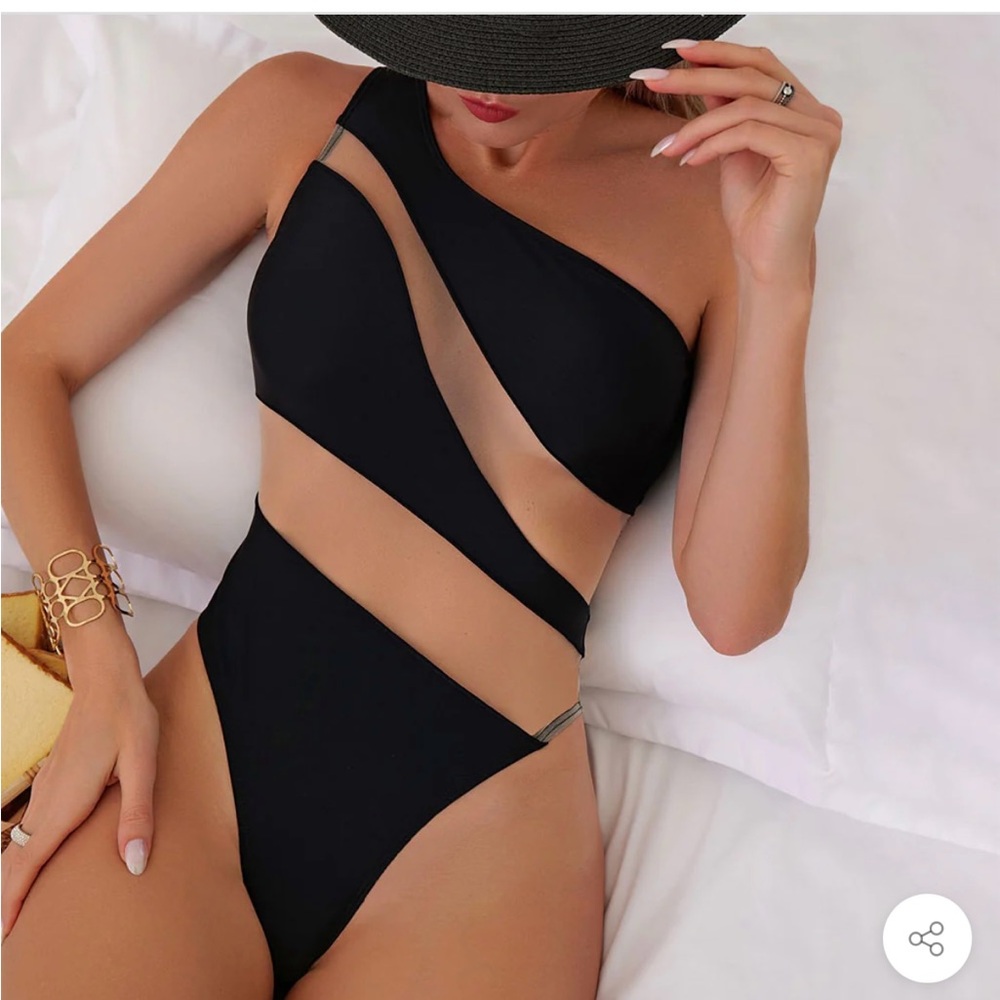NWT - Elegant Black One-Shoulder Cheeky Swimsuit